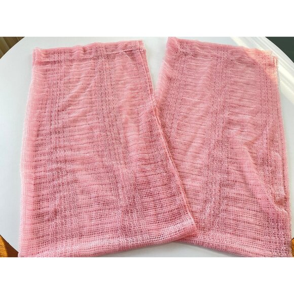 Vintage 1980s curtains, pink, sheer mesh net, feminine pair of panels - Picture 1 of 10